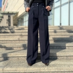 شلوار پارچه ای ویکتوریا مدل وایدلگ کمرفشن رنگ سورمه ای