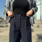 شلوار پارچه ای ویکتوریا مدل وایدلگ کمرفشن رنگ سورمه ای