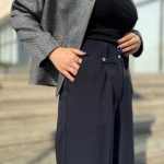 شلوار پارچه ای ویکتوریا مدل وایدلگ کمرفشن رنگ سورمه ای