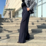 شلوار پارچه ای ویکتوریا مدل وایدلگ کمرفشن رنگ سورمه ای