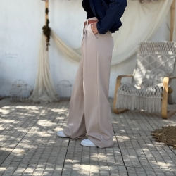 شلوار پارچه ای کرپ لاکچری مدل نیم بگ پیله دار 