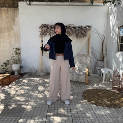 شلوار پارچه ای کرپ لاکچری مدل نیم بگ پیله دار 