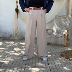 شلوار پارچه ای کرپ لاکچری مدل نیم بگ پیله دار 