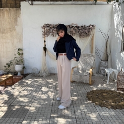 شلوار پارچه ای کرپ لاکچری مدل نیم بگ پیله دار 