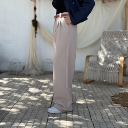 شلوار پارچه ای کرپ لاکچری مدل نیم بگ پیله دار 