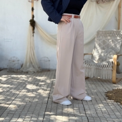 شلوار پارچه ای کرپ لاکچری مدل نیم بگ پیله دار 