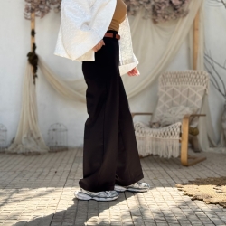 شلوار پارچه ای واید کرپ لاکچری  پشت کش چیچک 
