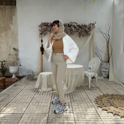 شلوار پارچه ای  گاباردین ترک 4فصل کمرفشن رنگ کرم قد90