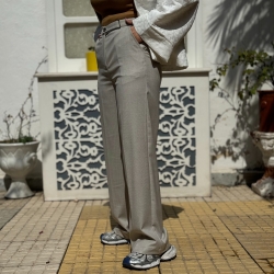 شلوار پارچه ای  تیکال ژآپن رنگ کرم مدل واید bella