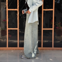 شلوارجین بگ شافل پنس دار b&l 