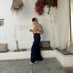 شلوار پارچه ای جنس پورش ریزشی قد 110 رنگ سورمه ای 