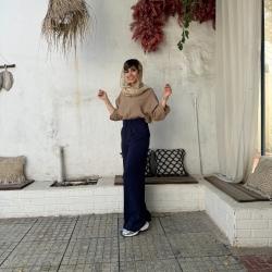 شلوار پارچه ای جنس پورش ریزشی قد 110 رنگ سورمه ای 