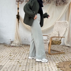 شلوارپارچه ای مرویجت مدل واید رنگ طوسی روشن قد108