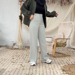 شلوارپارچه ای مرویجت مدل واید رنگ طوسی روشن قد108