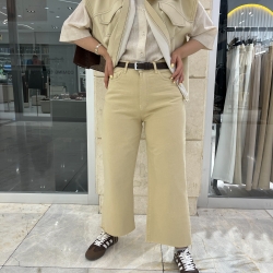 شلوار جین وایدلگ قد90 رنگ کرم 