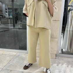 شلوار جین وایدلگ قد90 رنگ کرم 