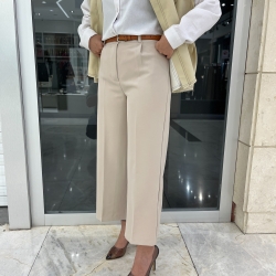 شلوارپارچه ای واید کرپ لاکچری  قد 90 رنگ کرم 