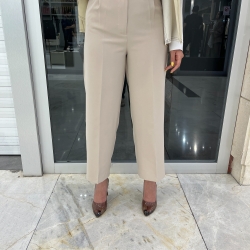 شلوارپارچه ای واید کرپ لاکچری  قد 90 رنگ کرم 