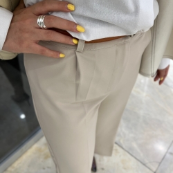 شلوارپارچه ای واید کرپ لاکچری  قد 90 رنگ کرم 