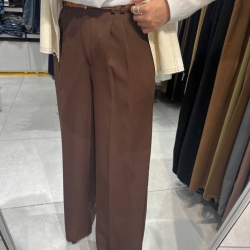 شوار واید پیله دار کرپ لاکچری قهوه ای سوخته قد 108