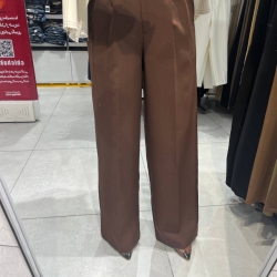 شوار واید پیله دار کرپ لاکچری قهوه ای سوخته قد 108