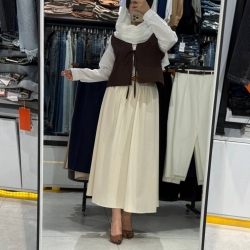 دامن لینن بدون آبرفت قد 90  رنگ کرم نچرال