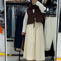 دامن لینن بدون آبرفت قد 90  رنگ کرم نچرال