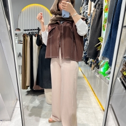 شلوار کرپ سیلک برش واید رنگ کرم 