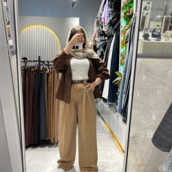 شلوار واید ریلکس پیله دار جنس جناقی