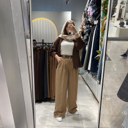 شلوار واید ریلکس پیله دار جنس جناقی