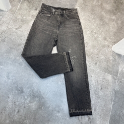 شلوار جین راسته فیت دمپا کات قد 90 زغالی تینت