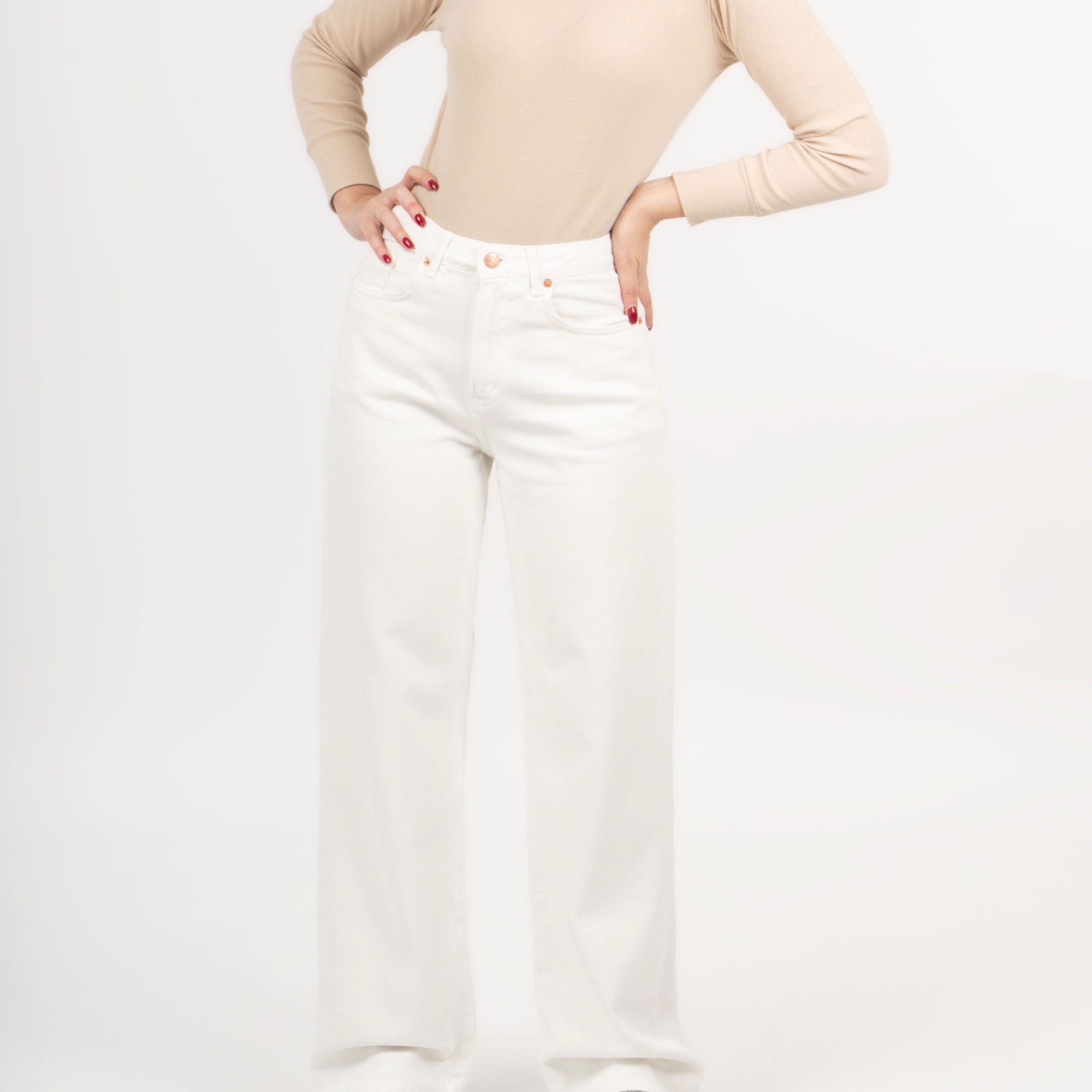 شلوارجین واید سفید پارچه جک پات ریزشی قد110