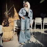 جین فول بگ زانو زاپ ایسکو رنگ آبی وسط